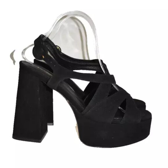 $350 LARROUDE Bee 115MM Suede Platform Sandals ELEVATED BLACK 9.5 (DB39) - Picture 2 of 7